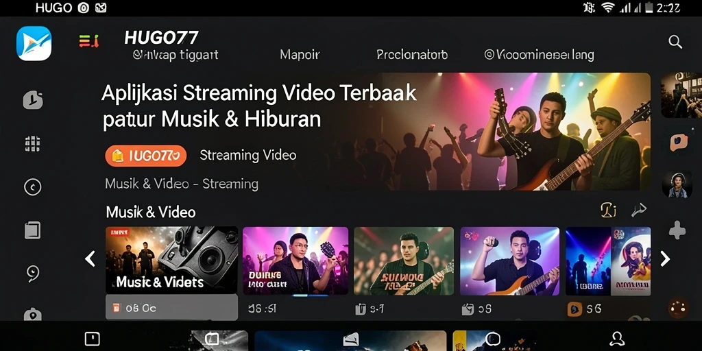Tampilan antarmuka aplikasi HUGO77 yang menarik untuk streaming video.