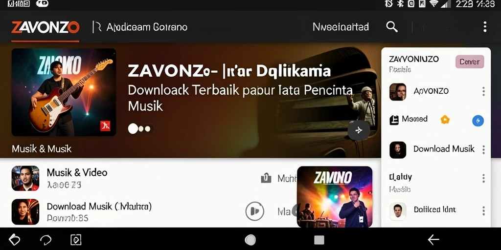 Tampilan antarmuka ZAVONZO yang menarik untuk Download Musik.