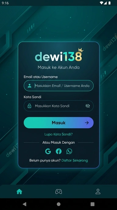 Tampilan halaman login dewi138